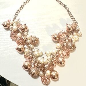 Necklace, pink and gold